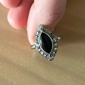 Vintage Avon Marcasite & Onyx Ring Silver Tone